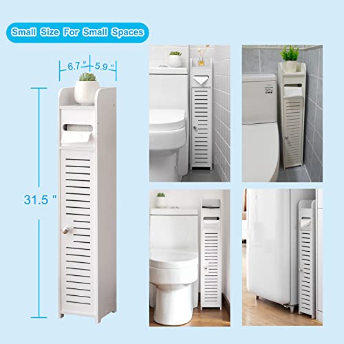 AOJEZOR Small Bathroom Storage Corner Floor Cabinet with Doors and Shelves,Thin Toilet Vanity Cabinet,Narrow Bath Sink Organizer,Towel Storage Shelf for Paper Holder,White