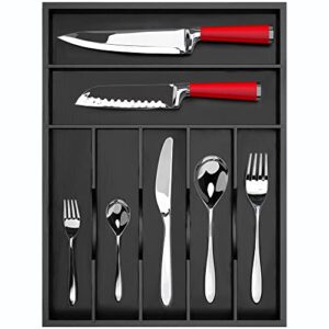 royal craft wood bamboo kitchen drawer organizer – silverware organize and cutlery tray with grooved drawer dividers for flatware and kitchen utensils (7 slot, black)