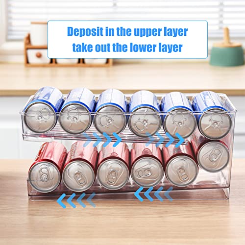 Refrigerator Soda Can Storage Box Coca Cola Double Layer Automatic Rolling Drink Box, Refrigerator Can Organizer Suitable for Fridge Kitchen Pantry Countertop, Camping,RVs