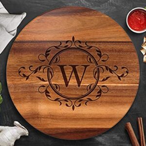 Lazy Susan Turntable, Engraved with Your Initial, Large 16" or 18” Wood Lazy Susan, Family Name Gifts, Laser Etched Wood