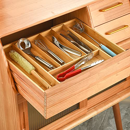 MASS DYNAMIC Expandable Bamboo Drawer Organizer for Silverware, Adjustable Cutlery Tray, Wood Drawer Dividers Flatware Organizer for Kitchen Utensils Holder, Garage Tools and Stationary Holder