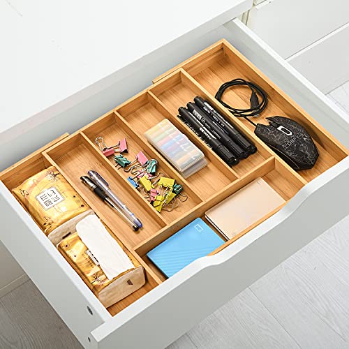 MASS DYNAMIC Expandable Bamboo Drawer Organizer for Silverware, Adjustable Cutlery Tray, Wood Drawer Dividers Flatware Organizer for Kitchen Utensils Holder, Garage Tools and Stationary Holder