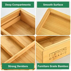 MASS DYNAMIC Expandable Bamboo Drawer Organizer for Silverware, Adjustable Cutlery Tray, Wood Drawer Dividers Flatware Organizer for Kitchen Utensils Holder, Garage Tools and Stationary Holder