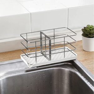 stainless steel sponge holder for sink kitchen sink organizer,sink tray drainer rack for countertop or wall-stick with dish drainer keep dry (white)