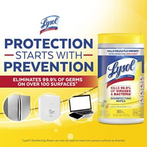 Lysol Disinfectant Wipes, Multi-Surface Antibacterial Cleaning Wipes, For Disinfecting and Cleaning, Lemon and Lime Blossom, 80 Count (Pack of 2)​