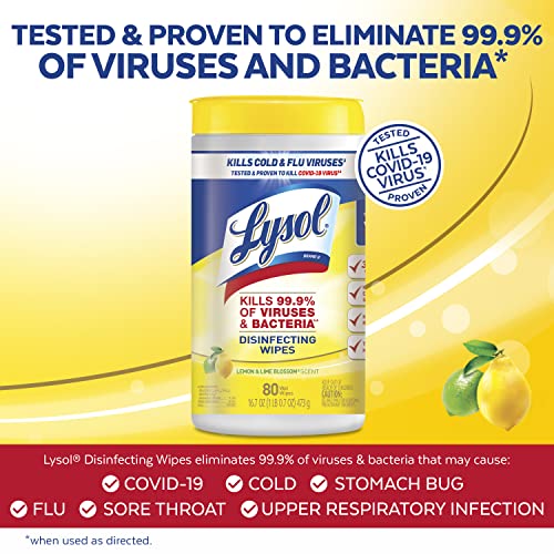 Lysol Disinfectant Wipes, Multi-Surface Antibacterial Cleaning Wipes, For Disinfecting and Cleaning, Lemon and Lime Blossom, 80 Count (Pack of 2)​