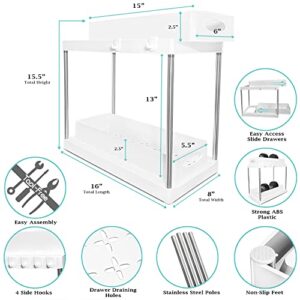 Fancy Pantry Housewares 2 Tier Sliding Pull Out Under Sink and Cabinet Organizer For Kitchen and Bathroom Storage (White and Stainless Steel), FPH1V1