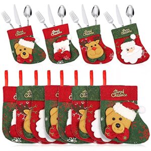 kalekey 12 pack christmas mini stockings tableware holders christmas socks decorations spoon fork bag candy pouch bag for xmas party tree dinner table home ornaments