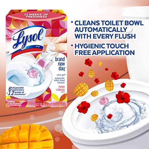 Lysol Click Gel Automatic Toilet Bowl Cleaner, Gel Toilet Bowl Cleaner, For Cleaning and Refreshing, Mango & Hibiscus, 6 applicators.