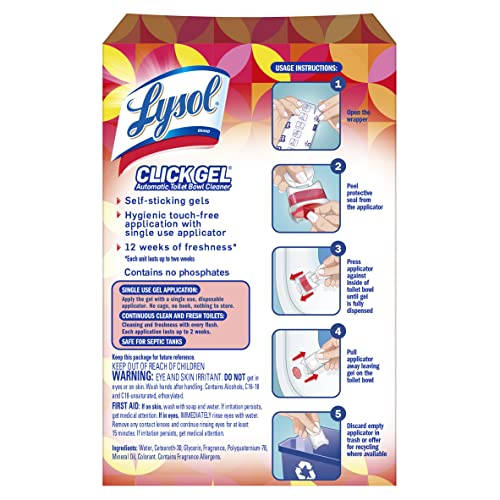 Lysol Click Gel Automatic Toilet Bowl Cleaner, Gel Toilet Bowl Cleaner, For Cleaning and Refreshing, Mango & Hibiscus, 6 applicators.