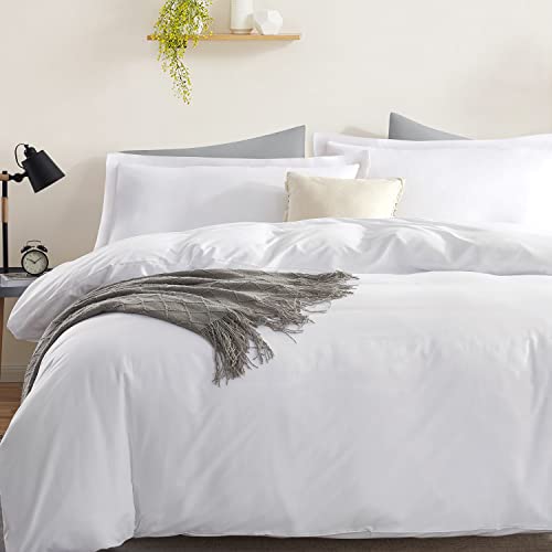 Nestl White Duvet Cover Queen Size - Soft Queen Duvet Cover Set, 3 Piece Double Brushed Queen Size Duvet Covers with Button Closure, 1 Duvet Cover 90x90 inches and 2 Pillow Shams