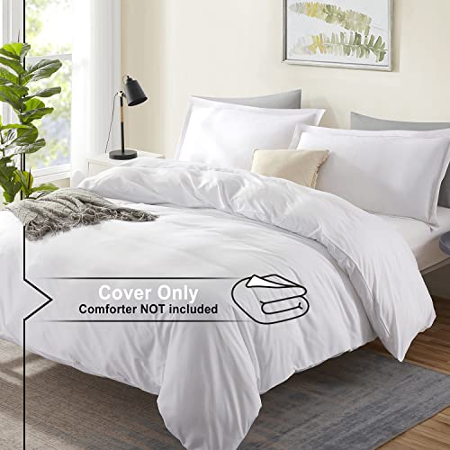 Nestl White Duvet Cover Queen Size - Soft Queen Duvet Cover Set, 3 Piece Double Brushed Queen Size Duvet Covers with Button Closure, 1 Duvet Cover 90x90 inches and 2 Pillow Shams