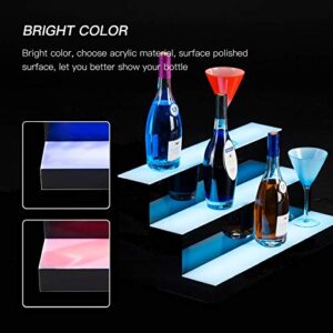 Nurxiovo Liquor Bottle Display Shelf 24 in 3 Step LED Lighted Bar Shelf for Home Commercial Bar, with RF Remote Control Multiple Colors