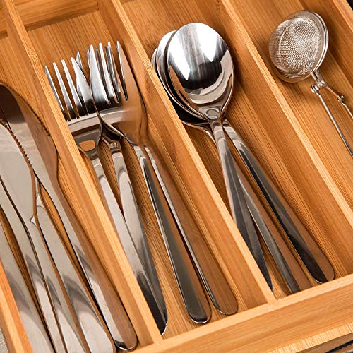 Royal Brands Bamboo Utensil Drawer Organizer Tray, Bamboo Cutlery Drawer Organizer Tray, (14.25" x 10.25" x 2")