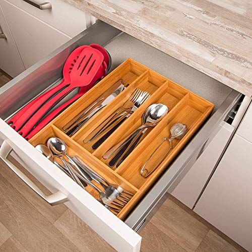 Royal Brands Bamboo Utensil Drawer Organizer Tray, Bamboo Cutlery Drawer Organizer Tray, (14.25" x 10.25" x 2")