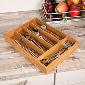 Royal Brands Bamboo Utensil Drawer Organizer Tray, Bamboo Cutlery Drawer Organizer Tray, (14.25" x 10.25" x 2")