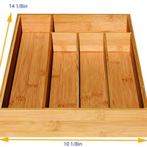 Royal Brands Bamboo Utensil Drawer Organizer Tray, Bamboo Cutlery Drawer Organizer Tray, (14.25" x 10.25" x 2")