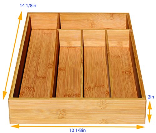 Royal Brands Bamboo Utensil Drawer Organizer Tray, Bamboo Cutlery Drawer Organizer Tray, (14.25" x 10.25" x 2")