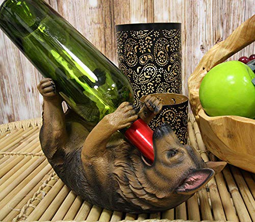 Ebros Lifelike Purebreed Pedigree Canine Adorable German Shepherd Dog Wine Bottle Holder Figurine Statue As Kitchen Wine Cellar Centerpiece Decor Storage Organizer (German Shepherd)