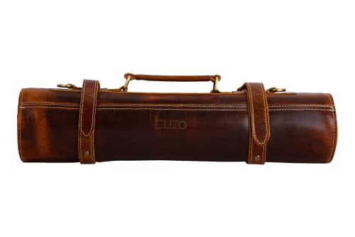 ELIZO Genuine Buffalo Leather Knife Roll Set Chef's Knife Holder Cutlery Sheath Artist Case Organizer Storage bag Travel Friendly Gift for Men & Women - Antique