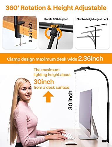 ACNCTOP Desk Lamp for Office Home - Eye-Caring Architect Task Lamp 25 Lighting Modes Adjustable LED Desk Lamp Flexible Gooseneck Clamp Light for Workbench Drafting Reading Study (Black)