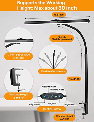 ACNCTOP Desk Lamp for Office Home - Eye-Caring Architect Task Lamp 25 Lighting Modes Adjustable LED Desk Lamp Flexible Gooseneck Clamp Light for Workbench Drafting Reading Study (Black)