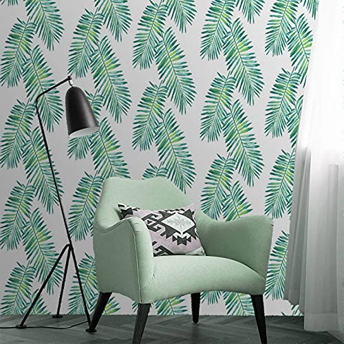 HOYOYO Tropical Shrub Leaves Self-Adhesive Liner Paper, White, greens Tropical Shrub Leaves Removable Peel and Stick Dresser Cabinets Furniture Table Desk Home Decor 17.8 x 118 inch