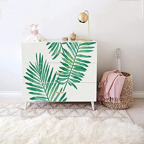 HOYOYO Tropical Shrub Leaves Self-Adhesive Liner Paper, White, greens Tropical Shrub Leaves Removable Peel and Stick Dresser Cabinets Furniture Table Desk Home Decor 17.8 x 118 inch