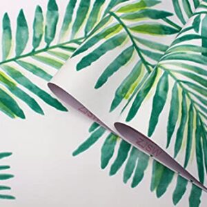 HOYOYO Tropical Shrub Leaves Self-Adhesive Liner Paper, White, greens Tropical Shrub Leaves Removable Peel and Stick Dresser Cabinets Furniture Table Desk Home Decor 17.8 x 118 inch