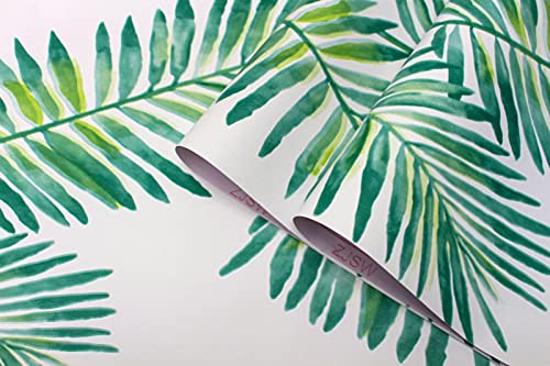 HOYOYO Tropical Shrub Leaves Self-Adhesive Liner Paper, White, greens Tropical Shrub Leaves Removable Peel and Stick Dresser Cabinets Furniture Table Desk Home Decor 17.8 x 118 inch