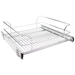 hardware resources mbpo21-r assembled single sliding pullout steel metal wire basket organizer for kitchen cabinets polished chrome (18″ for 21″ cabinet)