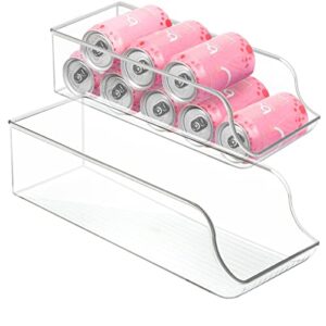 soda can organizer for refrigerator – clear storage bins for kitchen, freezer, countertops, and cabinets – shatter-proof plastic can dispenser – beverage rack holds up to 9 cans | set of 2