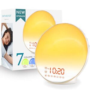 Wake Up Light Sunrise Alarm Clock for Kids, Heavy Sleepers, Bedroom, with Sunrise Simulation, Sleep Aid, Dual Alarms, FM Radio, Snooze, Nightlight, Daylight, 7 Colors, 7 Natural Sounds, Ideal for Gift