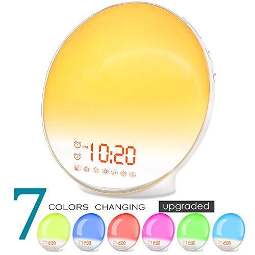 Wake Up Light Sunrise Alarm Clock for Kids, Heavy Sleepers, Bedroom, with Sunrise Simulation, Sleep Aid, Dual Alarms, FM Radio, Snooze, Nightlight, Daylight, 7 Colors, 7 Natural Sounds, Ideal for Gift