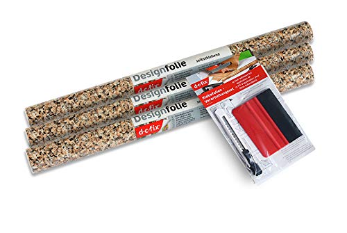 d-c-fix 346-0181-3PKA Decorative Self Adhesive Film, Brown Granite 17" x 78" Roll, 3-Pack with Applicator