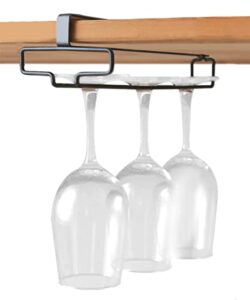 gelive 10 inch under shelf wine glass holder stemware rack under cabinet kitchen hanger metal wine glass storage organizer no drilling, fit for the cabinet 1 inch or less (black)