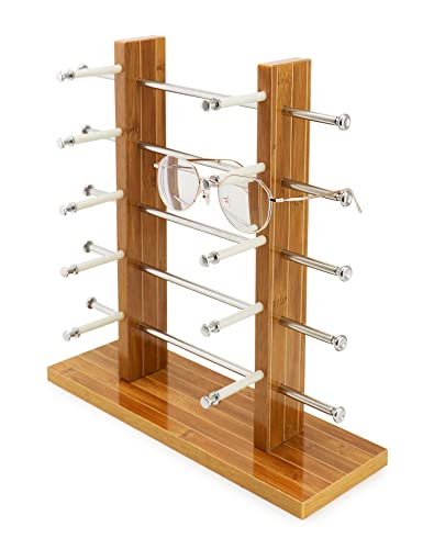 QWORK Wood Sunglass Glass Rack Frame, 5 Layers Glasses Showcase, Sunglasses Display Stand Holder, Detachable