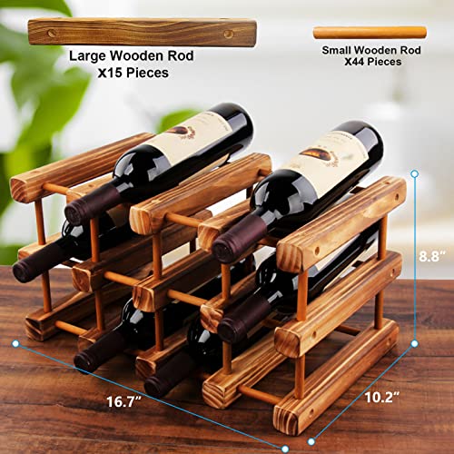 IWNTWY Wine Racks Countertop, 12 Wine Bottle Holder Stand, Freestanding Floor Wine Storage Shelf, DIY Assembly Wooden Wine Rack Water Bottle Organizer for Home Kitchen Cabinet Bar Wine Gifts