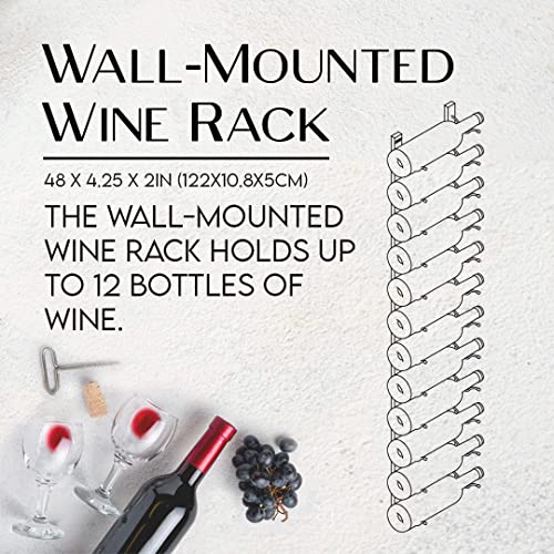 Jagged Ridge Wine Rooms 12 Bottle Wall Mounted Wine Rack Hanging Wall Wine Rack - Stylish & Modern Wine Storage Rack, Alloy Steel, Colour - Matte Black Powder Coat Finish