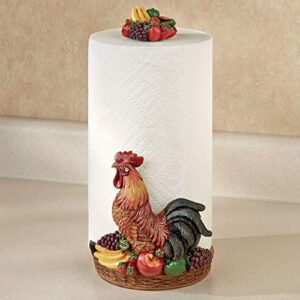 touch of class rooster medley paper towel holder – resin – red, yellow, purple, brown – easy one handed tear for kitchen countertop, dining room table, island – chanticleer collector