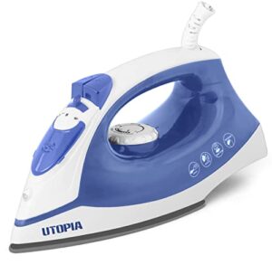 utopia home steam iron for clothes with non-stick soleplate – 1200w clothes iron with adjustable thermostat control, overheat safety protection & variable steam control (blue)