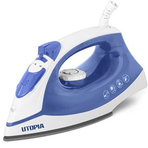 Utopia Home Steam Iron for Clothes With Non-Stick Soleplate - 1200W Clothes Iron With Adjustable Thermostat Control, Overheat Safety Protection & Variable Steam Control (Blue)