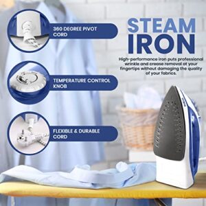 Utopia Home Steam Iron for Clothes With Non-Stick Soleplate - 1200W Clothes Iron With Adjustable Thermostat Control, Overheat Safety Protection & Variable Steam Control (Blue)