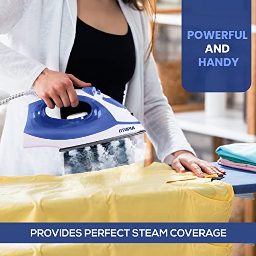 Utopia Home Steam Iron for Clothes With Non-Stick Soleplate - 1200W Clothes Iron With Adjustable Thermostat Control, Overheat Safety Protection & Variable Steam Control (Blue)