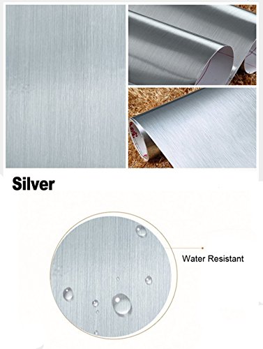 F&U Brushed Metal Look Contact Paper Film Vinyl Self Adhesive Backing Waterproof Metallic Gloss Shelf Liner Peel and Stick Wall Paper for Covering Counter Top Kitchen Cabinet (24 X 78.7 inch, Silver)