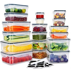 36 PCS Food Storage Containers Large , (18 Stackable Plastic Containers with 18 Lids) - 100% Airtight & BPA-Free & Microwave, Dishwasher Safe Food Storage with Chalkboard Labels & Marker…