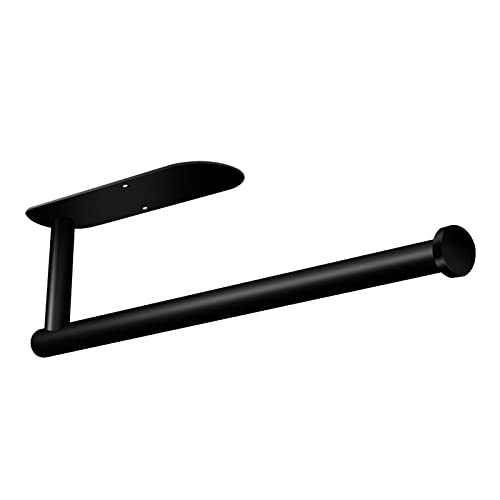 MACAJICHO Paper Towel Holder Under Cabinet, Adhesive Paper Towel Holder, Stainless Steel Hanging Paper Towel Rack Stick on Wall for Bathroom, Kitchen, Cabinets 13 inch (1pc, Black)