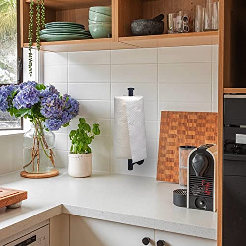 MACAJICHO Paper Towel Holder Under Cabinet, Adhesive Paper Towel Holder, Stainless Steel Hanging Paper Towel Rack Stick on Wall for Bathroom, Kitchen, Cabinets 13 inch (1pc, Black)