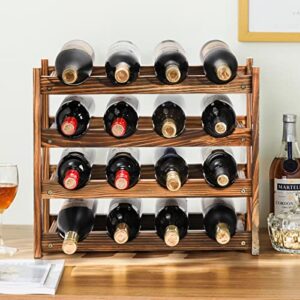 TOPZEA Countertop Wine Rack Free Standing, 16-Bottle Wood Wine Storage Rack 4-Tier Rustic Wine Display Shelf Floor Stackable Wine Bottle Holder Stand for Kitchen, Bar, Pantry, Cabinet, Basement