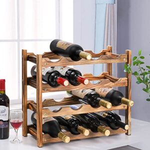 TOPZEA Countertop Wine Rack Free Standing, 16-Bottle Wood Wine Storage Rack 4-Tier Rustic Wine Display Shelf Floor Stackable Wine Bottle Holder Stand for Kitchen, Bar, Pantry, Cabinet, Basement